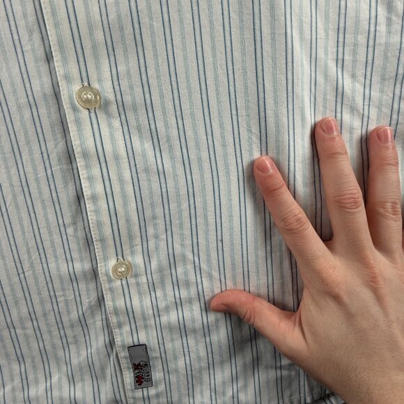 Quiksilver Short Sleeve Cotton Polyester XL Point Striped Blue Button Up Pocket - Picture 11 of 16